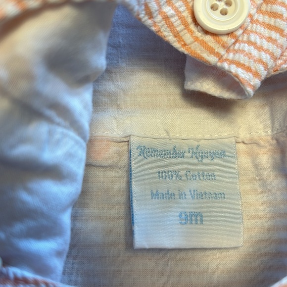 Remember Nguyen Smocked Crabs Orange Seersucker One-Piece Jon Jon - Picture 4 of 4